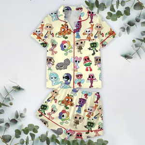 Dandy’s World Satin Pajamas For Kids, Cute Gaming Cartoon Sleepwear for Kids and Adult, R0bl0x Dandys World Fan Gift, Gamer Birthday Gift