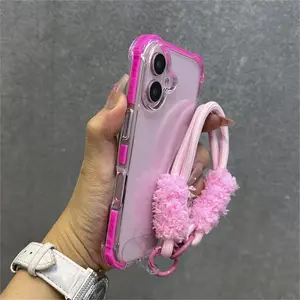 Bumper Acrylic Clear Case with Wrist Strap For iPhone 16 Pro Max 15 14 Plus 13  Airbag Corners Shockproof Cover