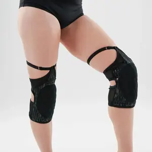 Exotic Stylish Mesh Knee Pads for Pole Dance Floorwork, Black, with Non-Slip Grip and Garters