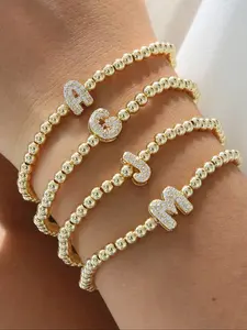 Unisex Hip Hop Simple Style Letter Beaded, 26 Letters Rhinestone Copper Beads, Perfect for Daily Party Wear, Gift for Friends, Letter Link Bracelet, Copper Bracelets