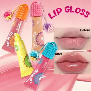 4 Color Lip Gloss with Charm, Enhances Fullness and Shine, Provides Moisture, Perfect for Hanging Bags, Makeup Essential
