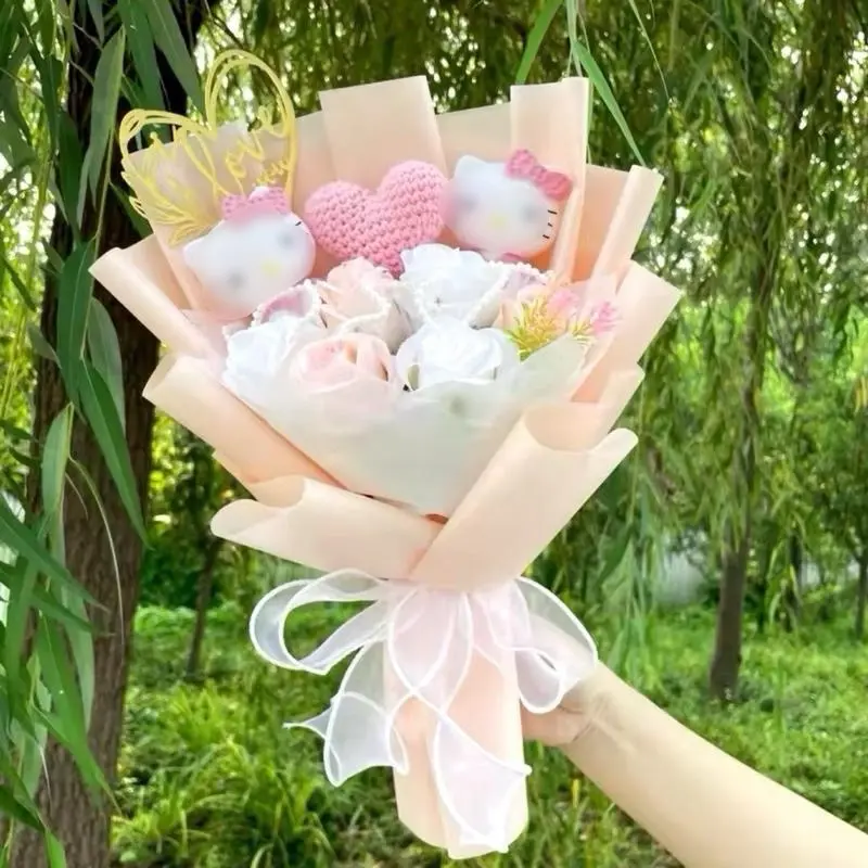 Pink Crochet Bouquet Gift Bouquet - Creative Design in Elegant Wrap