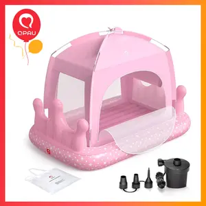 QPAU Princess Inflatable Toddler Bed with Tent, Blow Up Toddler Travel Bed with Sides, Portable Kids Air Mattress as Children's Day Gifts for Girls, Ideal for Home, Grandma’s, Camping & Sleepovers – Includes Electric Pump