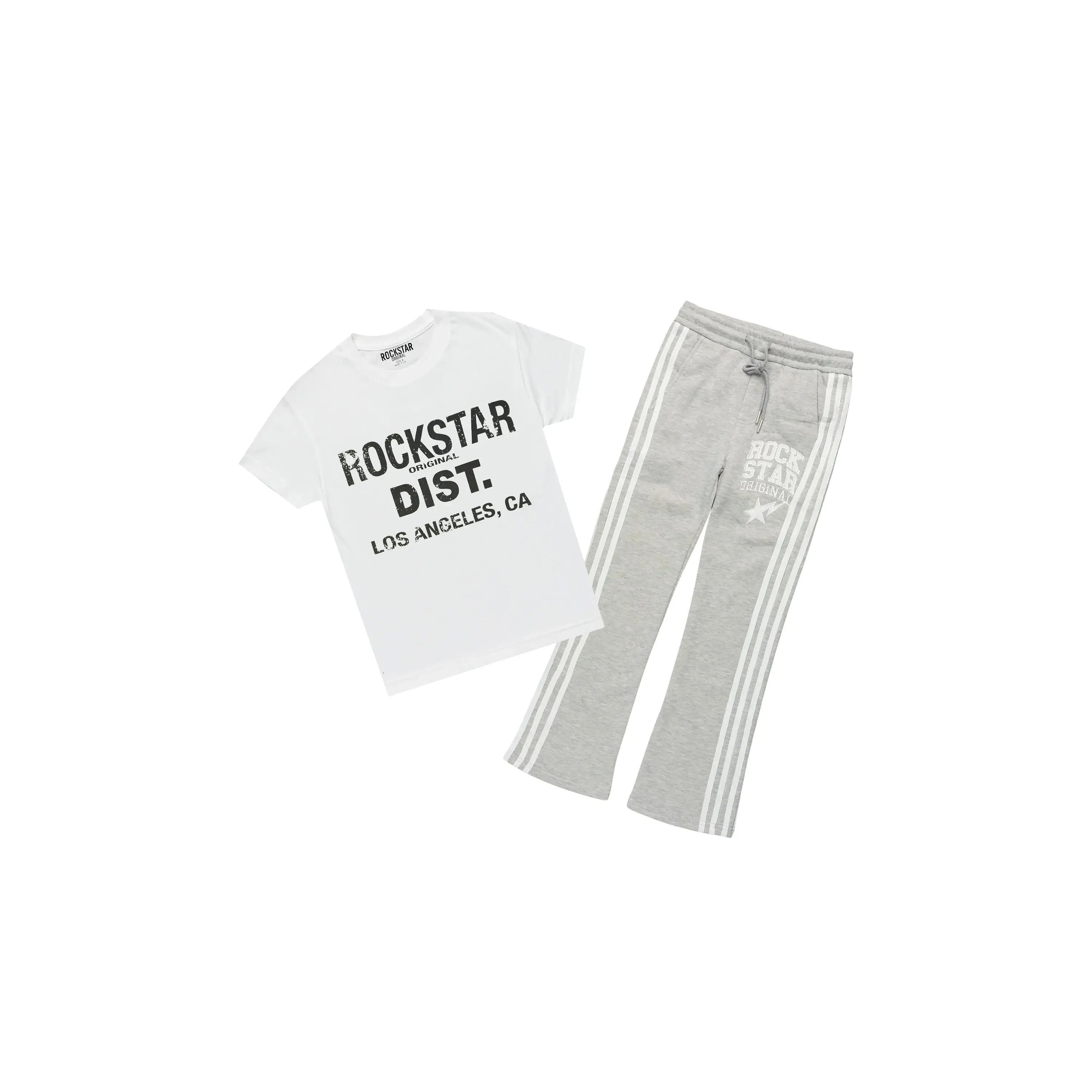 Boys Korrit White/Grey T-Shirt Stacked Pant Set