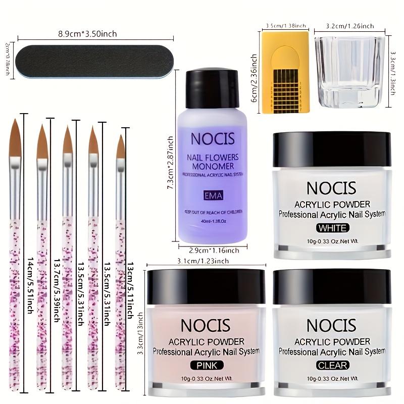 3Pcs Acrylic Powder Set Professional Acrylic Nail Kit with Liquid Monomer Nail Brushes Clear Pink White Acrylic Powder for Nail Extension Carving 3D Nail Art DIY Salon