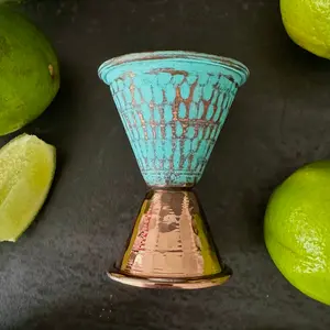 Mexican Handmade Copper Jigger - Emerald Measuring Set
