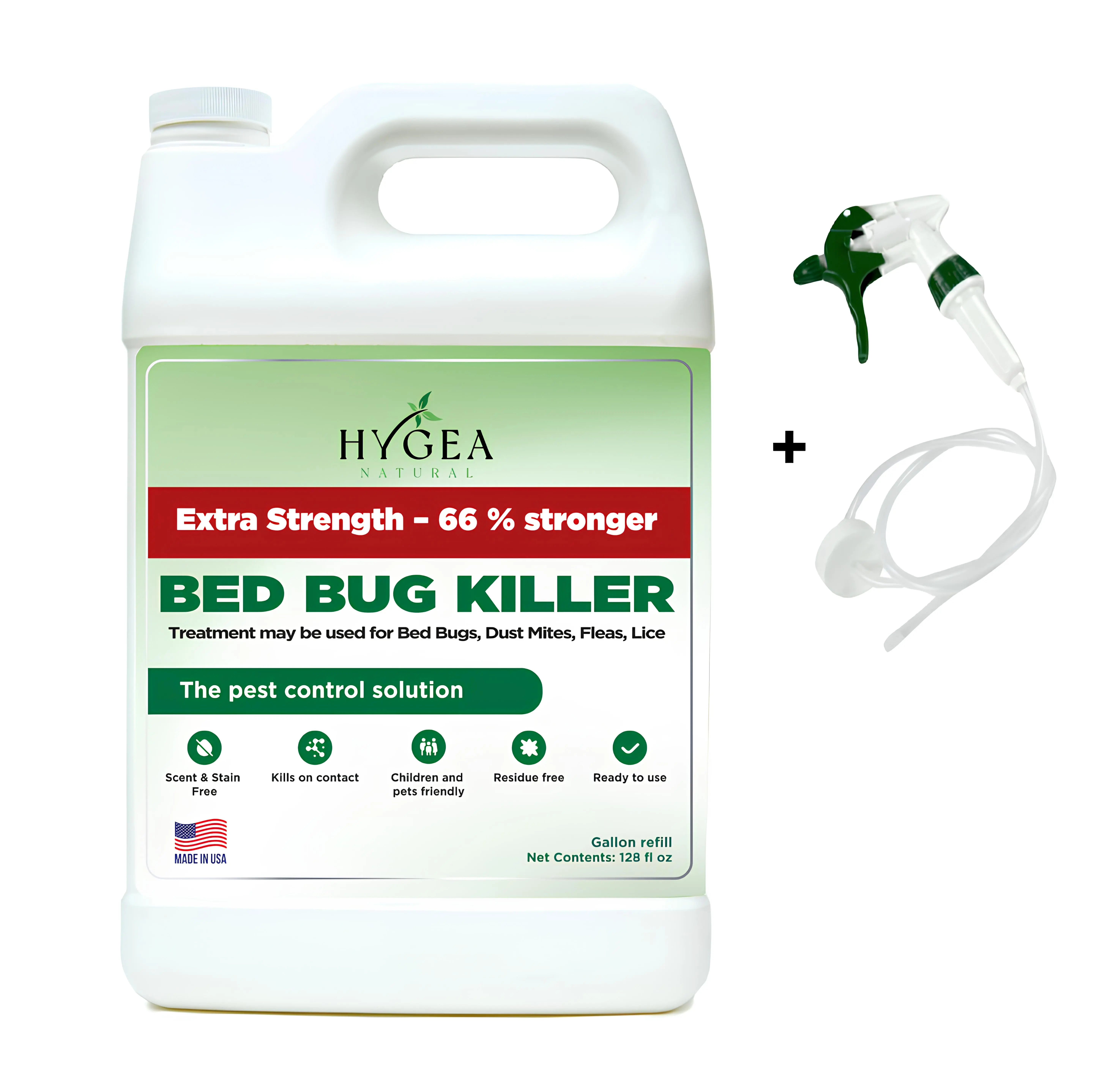 Hygea Natural Extra Strength Bed Bug & Mite Spray- Child & Pet friendly - Stain & Odor Free - 66% Stronger Natural Formula (128 oz)