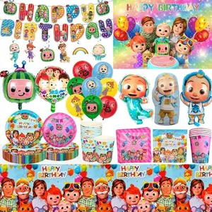 Cocomelon Balloons Cartoon Watermelon Baby Cake Topper Birthday Banner Party Decoration Background Stickers Disposable Tableware