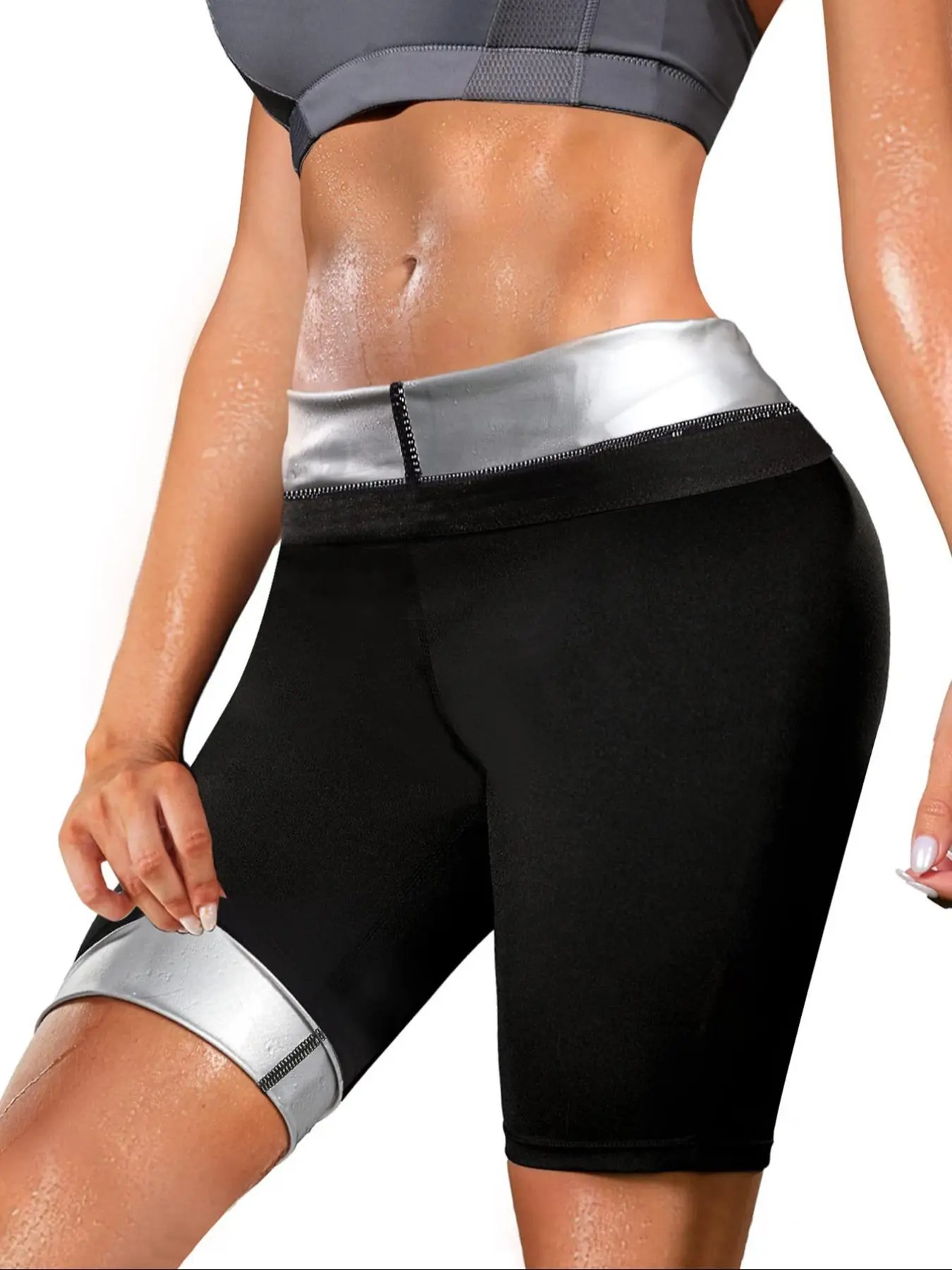 Women's Solid Sauna Shorts, High Waist Tummy Control Sporty Waist Slimmer Butt Lift Fitness Shapewear Workout Sweat Pants, Ladies Sportswear for Indoor Outdoor Wear