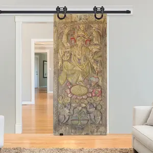 Vintage India Carved Door Panel Wall Decor Ganesha Barn Door 96x40