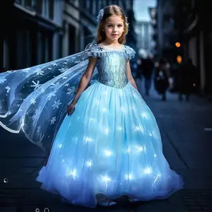 [Sparkling Princess Dress] Light-Up Blue Sparkling Glow Princess Dress for Girls |       Zipper Closure, Durable Polyester |       Perfect for Halloween, Christmas & Cosplay |       Ages 3+ |       Hand Wash Only