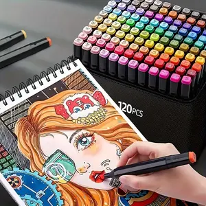 120-Color Double-Tip Alcohol Markers with Blending Function, Professional Permanent Coloring Book Markers for Adults, Organized Office Stationery Craft Supplies with Pencil Case