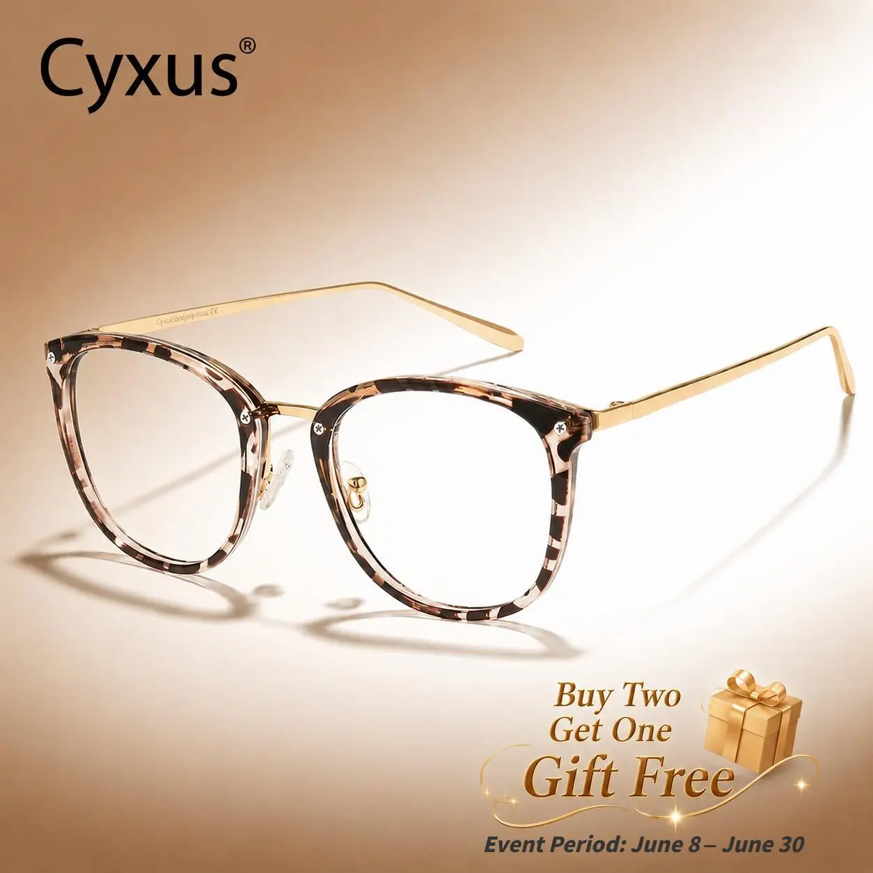 Cyxus Modern Photochromic Tortoiseshell Square Full-Rim Glasses - Lightweight Durable PC-TAC TR90 Metal Frame, Nose-Friendly Unisex Small Size Fit, Blue Light Blocking, Office/Gaming Eyewear -8169-b