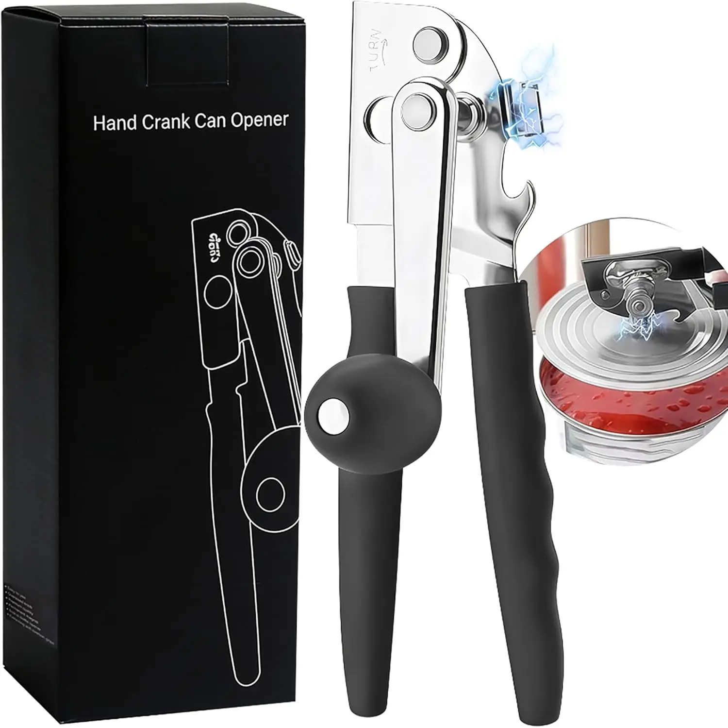 Manual Can Opener with Soft Handles, Heavy Duty Commercial Can Opener with Easy-Turn Crank, Rubber-Coated Long Handles for Seniors, Restaurant Kitchen Can Opener – Ergonomic Design, Easy to Use