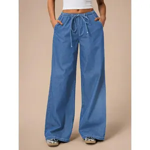 Forever 21 Women's Pockets Wide Leg Loose Casual Versatile Denim Jeans