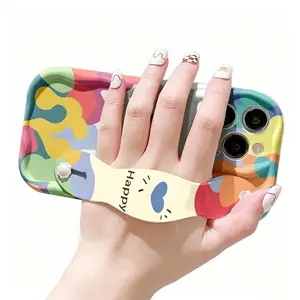 Trendy Graffiti Wave Phone Case with Wrist Strap, Anti-Lost Secure Grip & Shockproof Protection, Retro Cute Aesthetic Phone Cover, Compatible with iPhone 17 16 15 14 13 12 11 Pro Max Plus Air, Fashion Accessories for Women Girls, Best Gift for Her