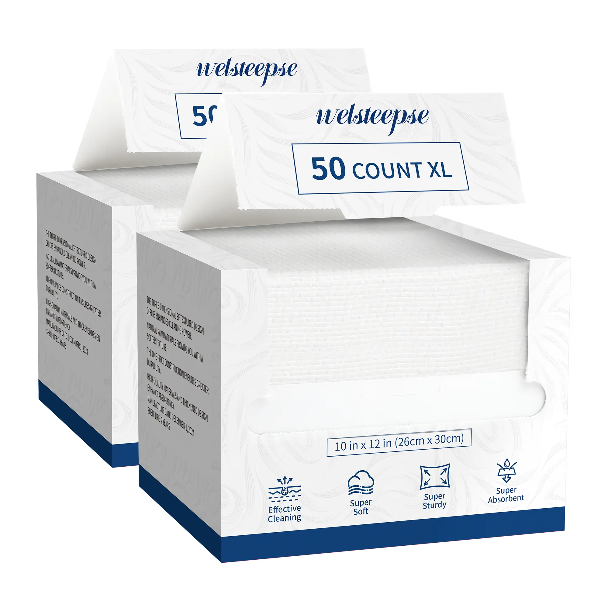 WELSTEEPSE 50-Count Sensitive Skin Alcohol-Free Cleaning Wipes, XL 10x12in Biobased Disposable Tissue-Towel Pack, Hypoallergenic Ultra-Soft Skincare Tools for Home & Travel, Napkin, Face Cleanse, Comfortable, Tools And Gadgets