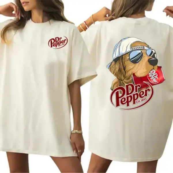 [Sale up to 30%] Dr pepper golden dog 2 side T-shirt, Vintage Soda graphic Tee