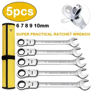 5pcs Double-ended Adjustable Ratchet Wrench Set, Multi-function Ratchet Wrench Combination Set, Metric, 6+7+8+9+10 Mm, 72 Teeth, Cr-V Steel Wrench Set With Storage Bag, Suitable For Home/car/machinery, Etc., Daily Use, Good Choice For Gifts.