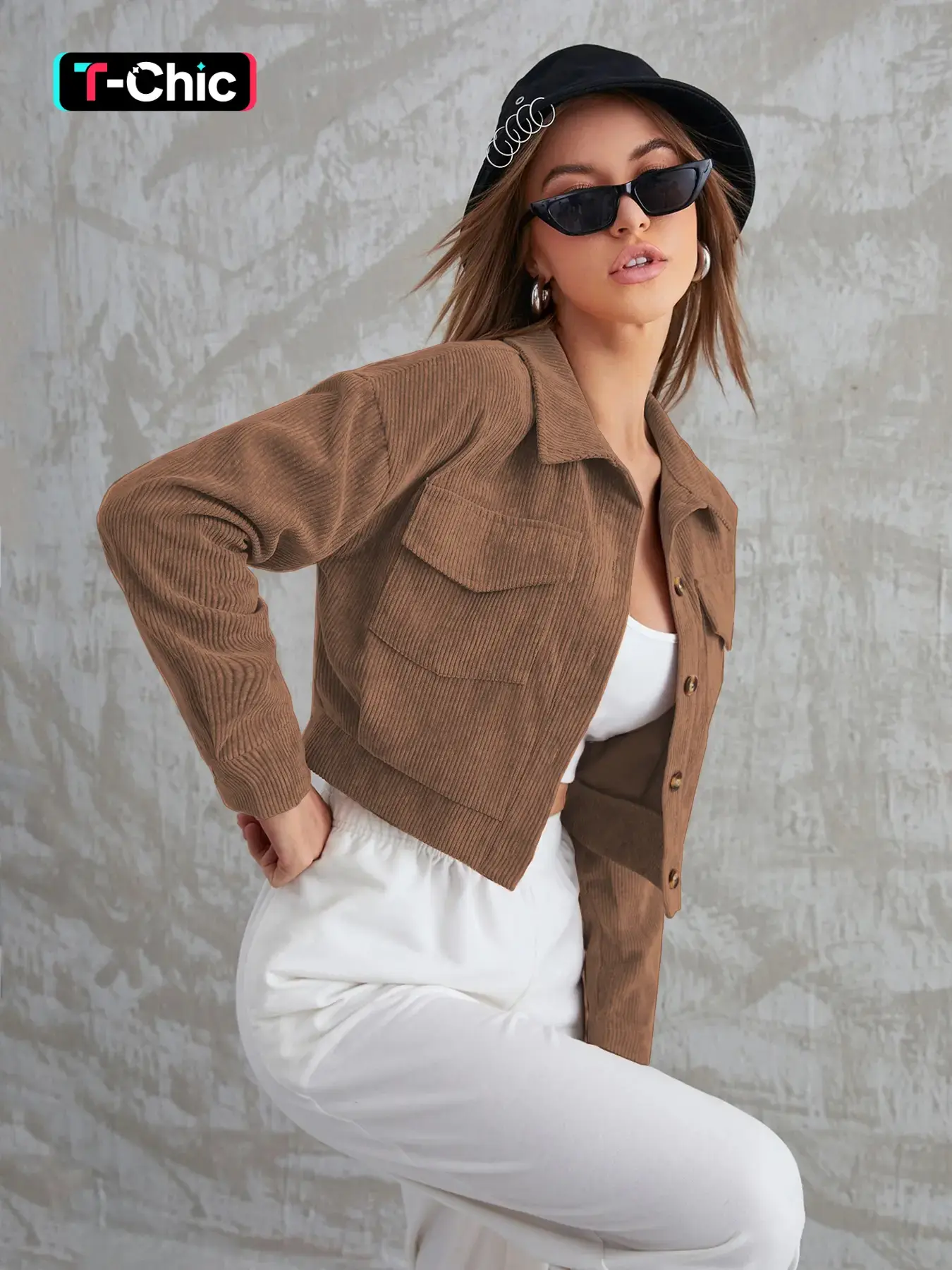 Women's Latest Basic Corduroy Knit Long Sleeve Fitted Womenswear Jacket, Casual Lapel Design, Single Button Closure, Fall & Winter Fashion, Short Coat for Women, Knitwear Coats, Plain Pattern Outerwear