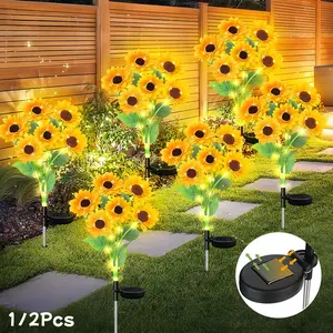 Solar Powered Outdoor Lawn Light, 6 Head Sunflower Solar Garden Lamp, Solar Landscape Lights, Ideal for Yard Decoration Wooden Post Lights, Yard Lighting