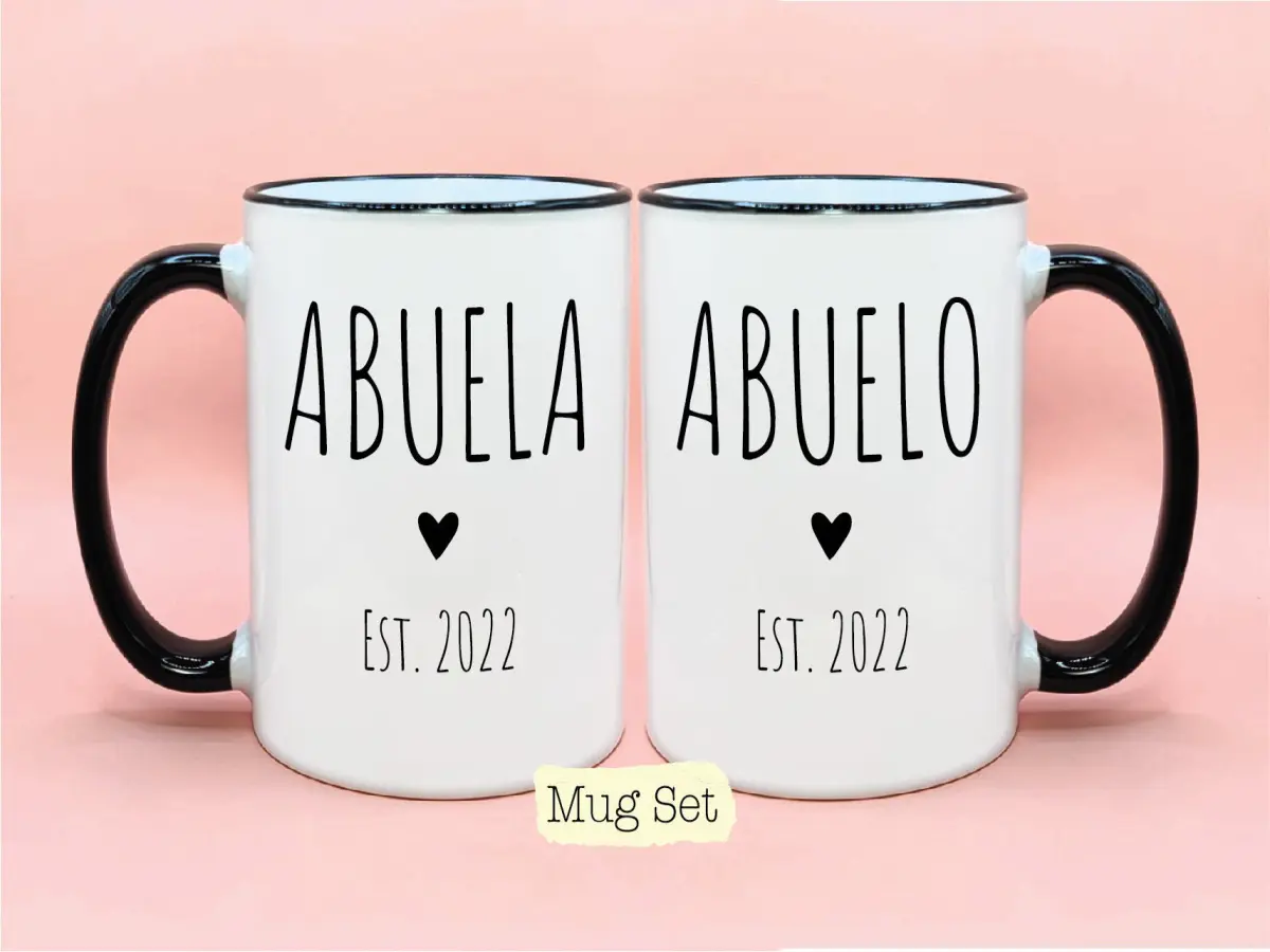 Abuela and Abuelo Est Year #1 Coffee Mug Set, New Baby Reveal Idea, Grandparent Mug Set, New Grandparent Gift, Spanish Grandma and Grandpa