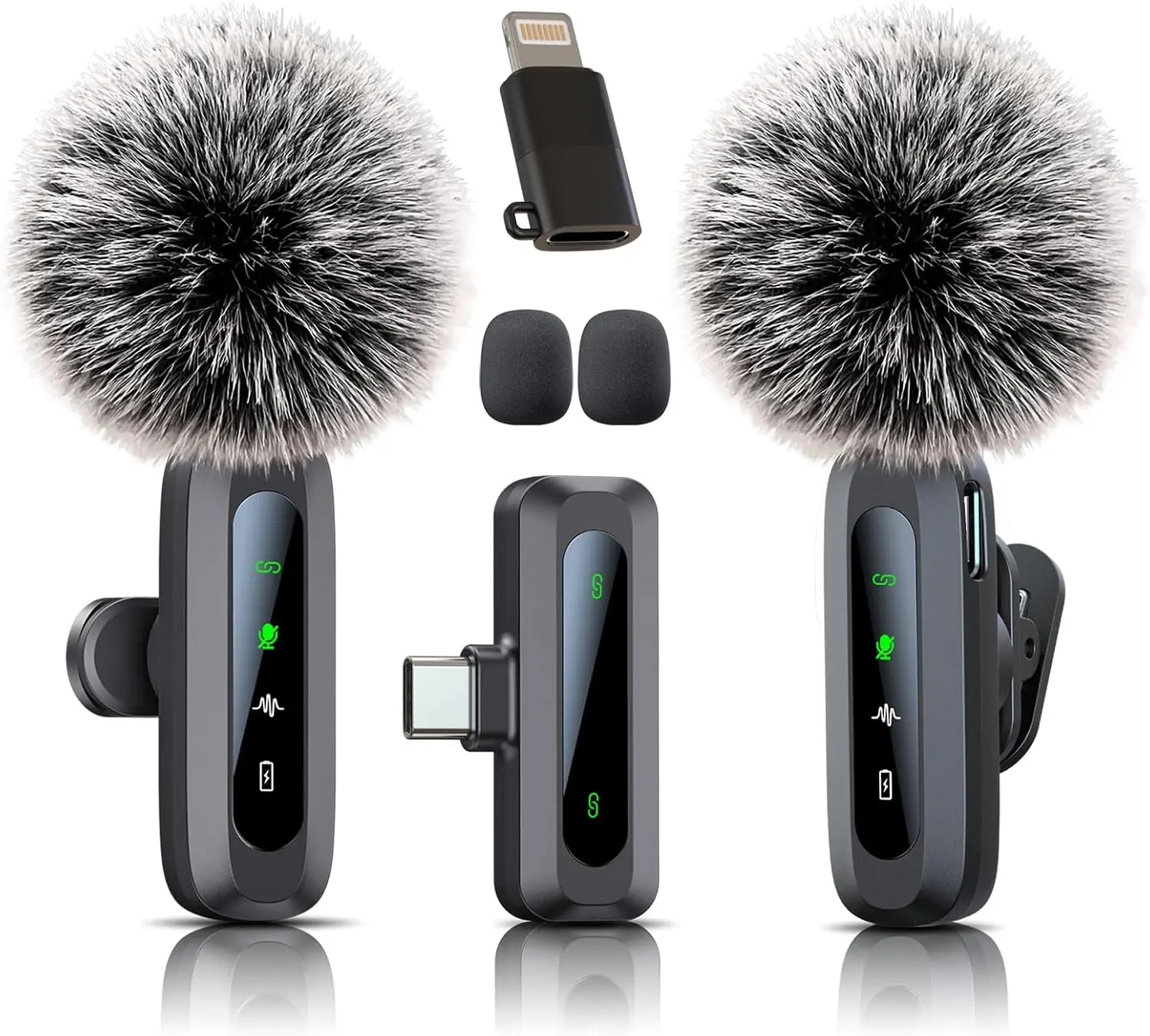 Wireless Mini Lavalier Microphone - 14h Dual Mic, Rechargeable Mobile Mic Keeps You Moving, Noise Reduction, Portable USB-C, Plug-and-Play Receiver with Adapter, 4 LED Status Cues, for iPhone 15/16/17, iPad, Android; Podcast Setup Equipment
