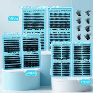ADORANCE Lash Clusters Mixed Length, 408/359/472 PCS D Curl Volume False Eyelashes Individual Lashes, Fluffy Wispy Cluster Eyelash Extensions for Daily DIY Application