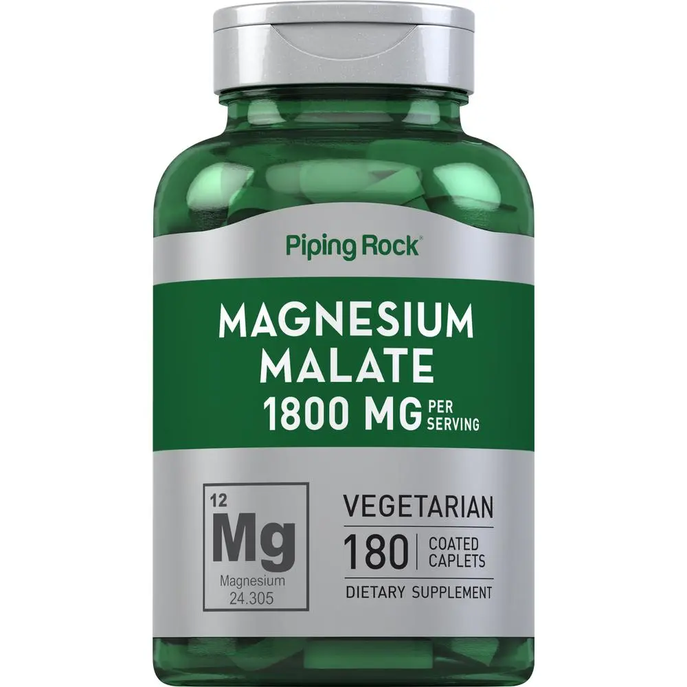 Piping Rock Magnesium Malate | 1800 mg | 180 Caplets | Vegetarian, Non-GMO, Gluten Free Supplement Piping Rock Magnesium Malate | 1800 mg | 180 Caplets | Vegetarian, Non-GMO, Gluten Free Supplement