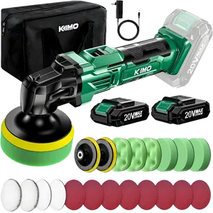 KIMO 20V Cordless Buffer Polisher Kit - 24Pcs w/Microfiber & Wave Foam Pads, Sandpapers | 6-Speed (3634 RPM) Portable Power Tool | Includes 2x2000mAh Lithium Batteries for Car Detailing, Waxing, Scratch Removal