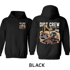 Dirt Crew Excavator Hoodie - Skeleton Heavy Equipment Operator Graphic Pullover, "Born To Dig, Built To Last" Construction Worker Hoodie, Funny Equipment Operator Gift, Rugged Workwear Style Unisex Hoodie For Men & Women, Unisex Long Sleeve Pullover Shirt