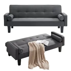 Clipeyh Convertible Futon Sofa Bed,Gray Upholstered Futon Couch Fabric Sleeper Sofa for Living Room Apartment