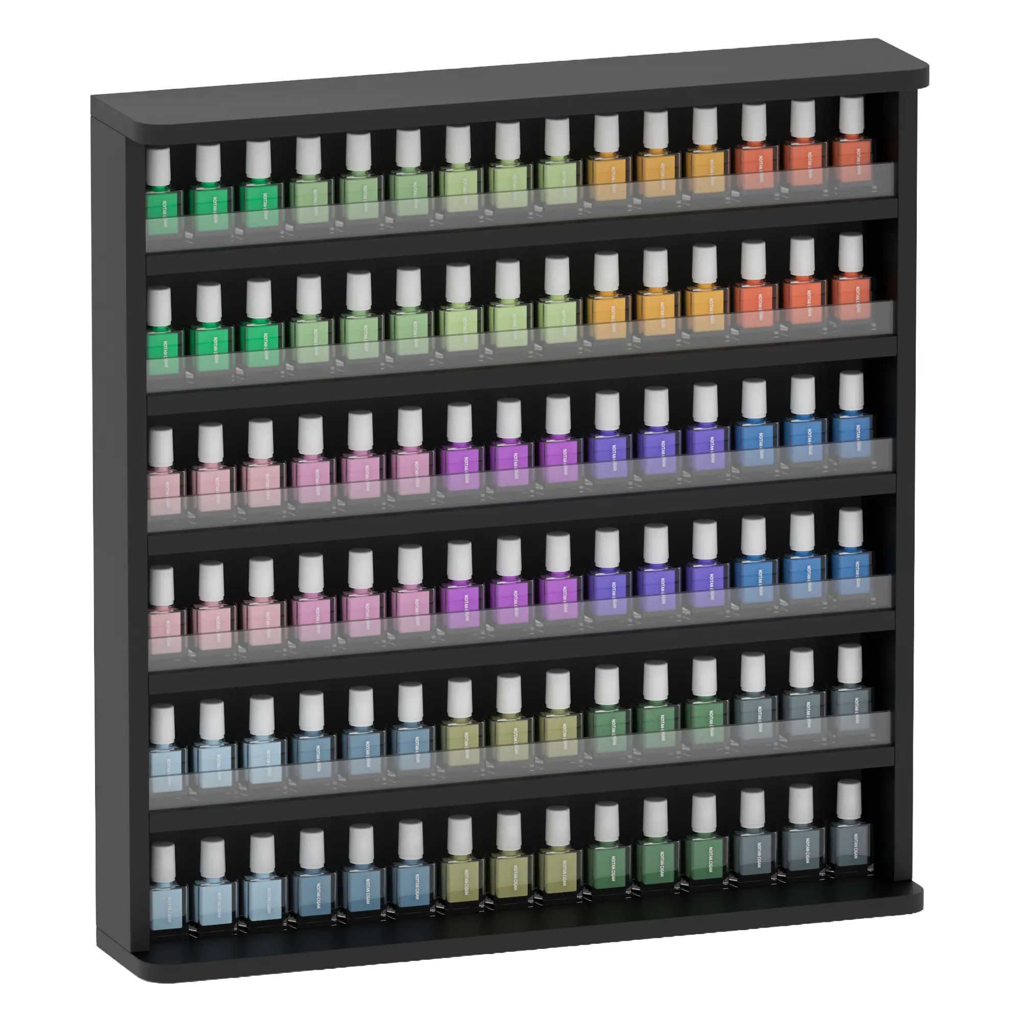 NAIYUFA 6-Tier Wall Mounted Nail Polish Rack, Black Nail Polish Organizer Display Shelf with Clear Acrylic Guard, Holds Up to 180 Bottles, Salon & Home Polish Storage Rack