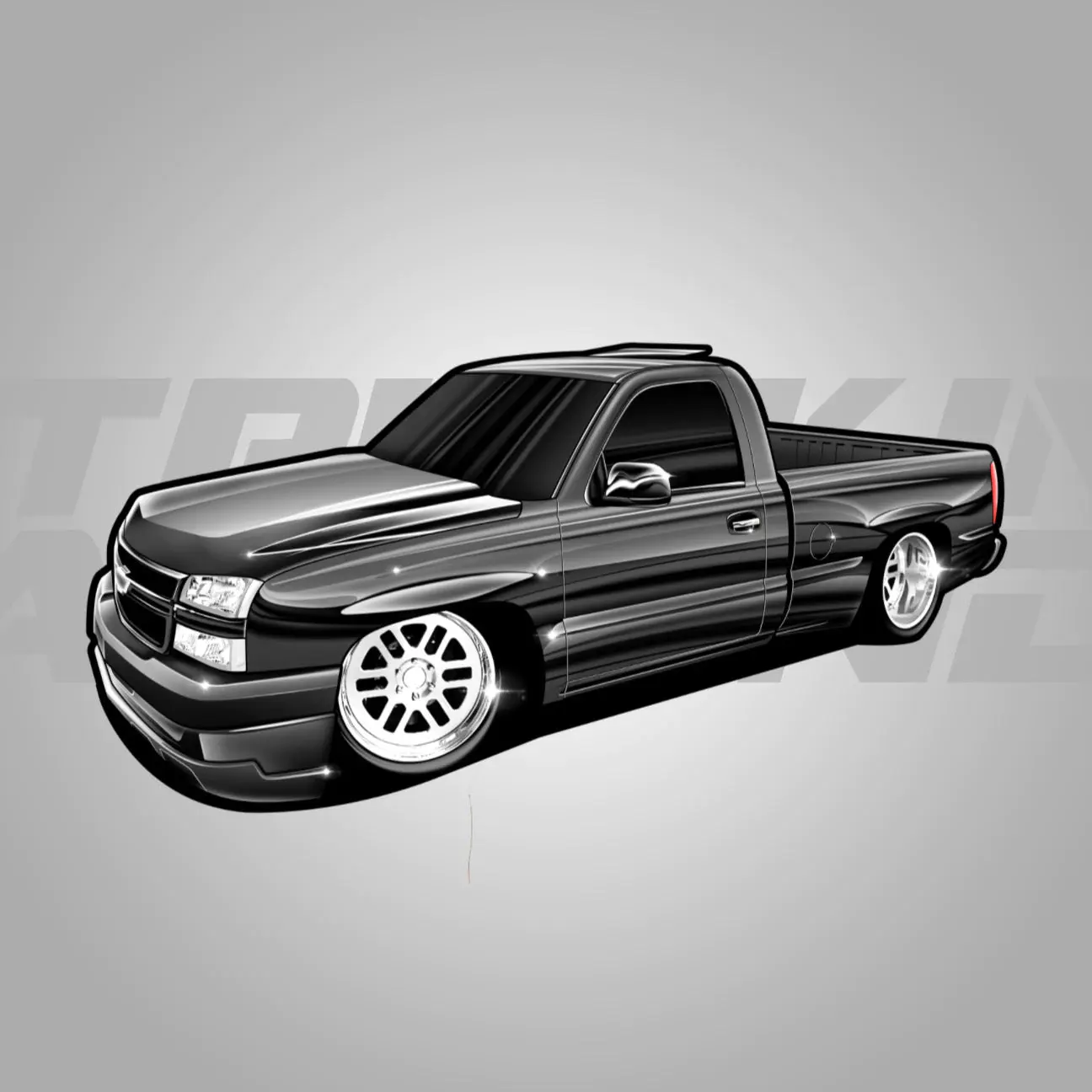 LSA Silverado Sticker - Classic Black Pickup Truck with Chrome Details and Standard Features