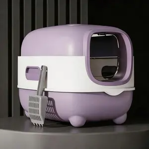 Fully Enclosed Cat Litter Box With UV Sterilization & Odor Control, Large 56cm Space For Big Cats, Easy Clean 180° Flip-Top, Detachable & Anti-Tracking Design With Litter Scoop