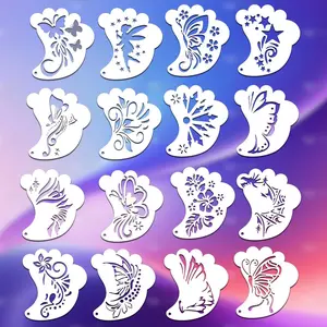 16pcs Children Face Painting Hollow Template Henna Stencil, Makeup Ball Cosplay Festival DIY Leaking Print Mold, Kids Art Craft Supplies, Face Painting Stencils