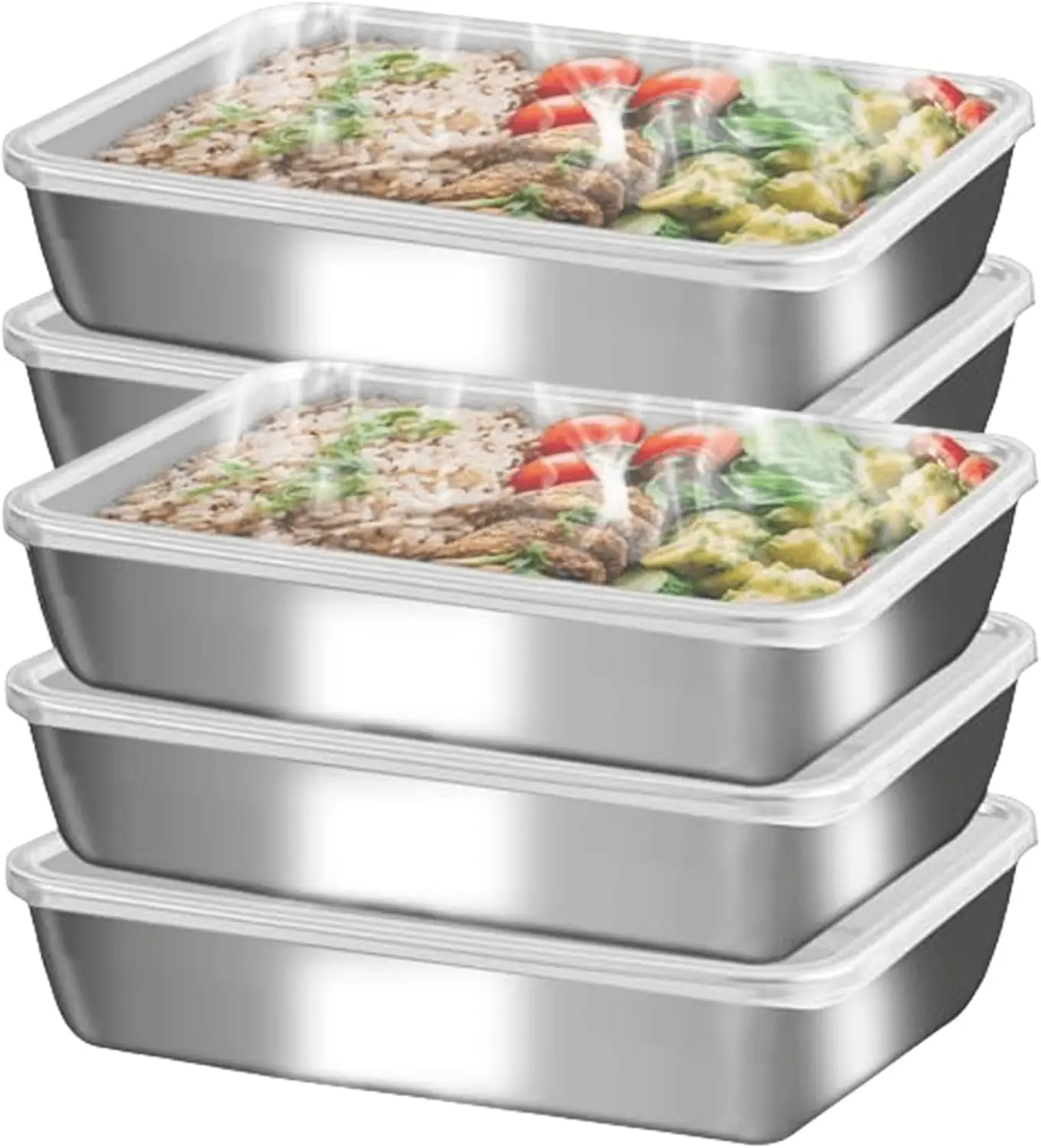 3/6/9-Piece Stainless Steel Food Containers with Clear Lids, Stackable Deli Meat and Snack Storage Boxes for Refrigerator, Picnics, BBQs, Office or Gym Meals, Dishwasher Safe