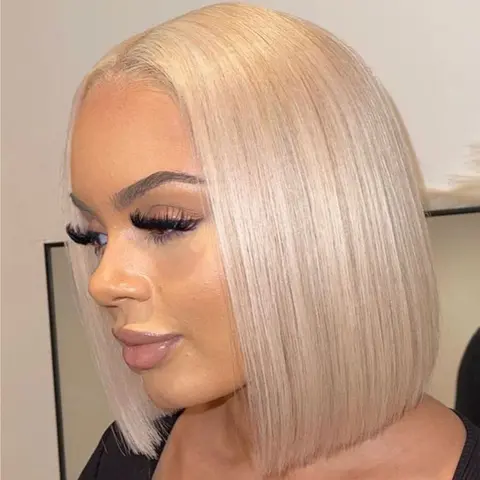 Ash Blonde Straight Bob Wig 13x4 HD Transparent Lace Front Human Hair Bob Wig 180% Density Ash Blonde Color With Baby Hair Short Bob Wigs 180% Density For Woman