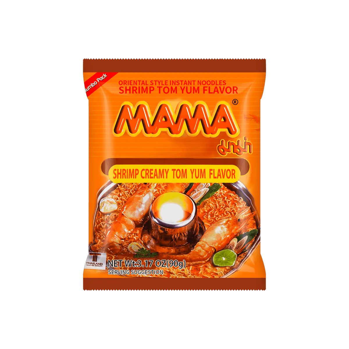 MAMA Tom Yum Shrimp Instant Noodles 90g - Authentic Thai Spicy & Sour Soup Flavor - Classic Thai Ramen