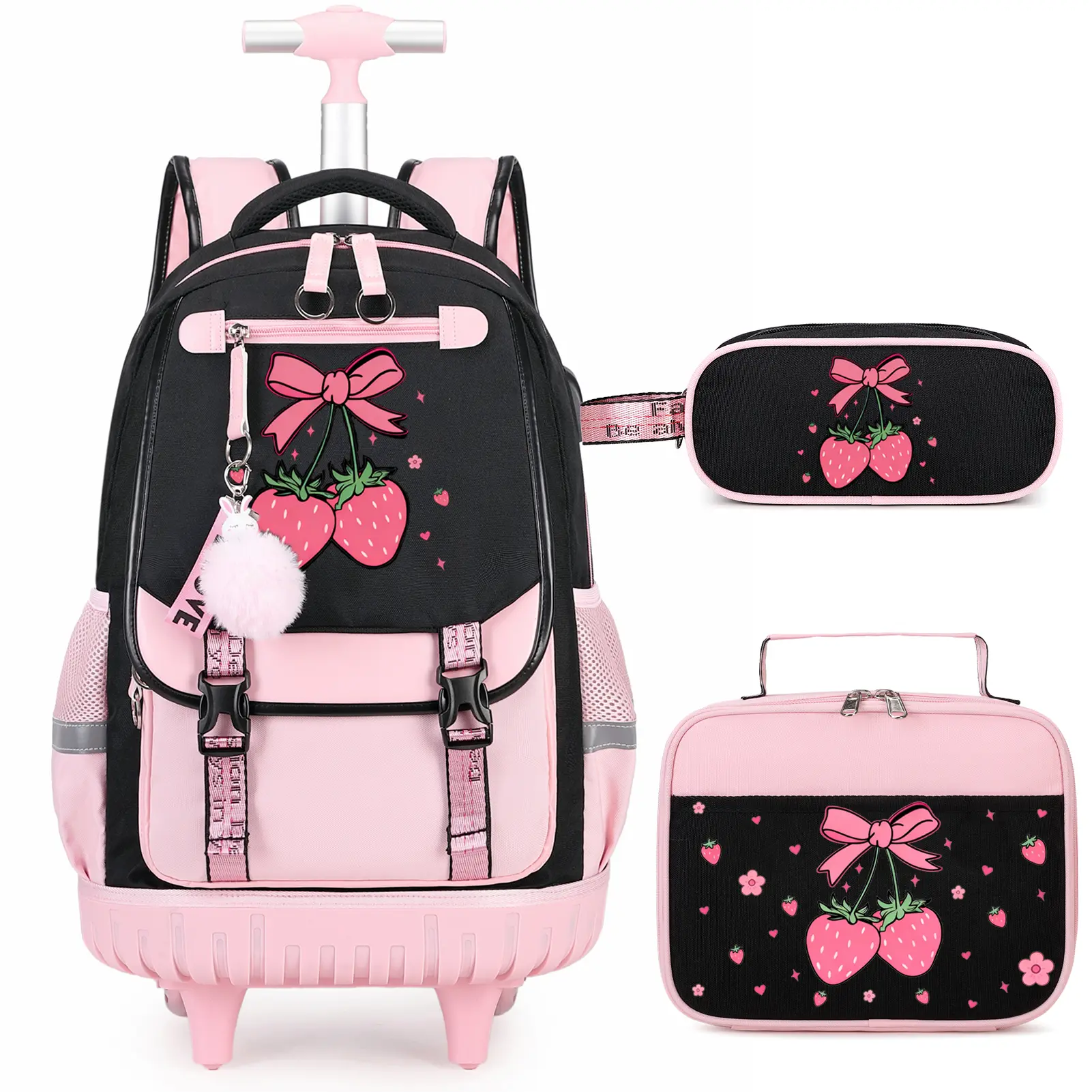 SIMILOVE Girls' Cute Butterfly Theme Kids Backpack Set (Girlsset) - Back to School Shopping Gift with 14oz Insulated Water Bottle, Insulated Lunch Bag, Pencil Pouch, USB Ports, 12-Hour Hot Retention, Backpacks for Girls, BackpacksForSchool, SchoolSupplies
