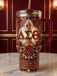 Delta Sigma Theta Stainless Steel Tumbler with Handle – Sorority-Inspired Insulated Cup, Perfect DST Gift for Sisters