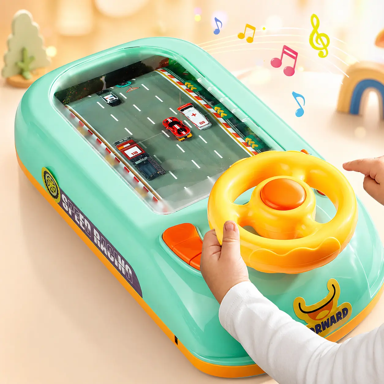 Kids Steering Wheel Toy, Toddler Driving Simulator Car Adventure Game with Sounds, Music, Horn, Police Siren & Speed Control, Puzzle Racing Toy for Boys Girls