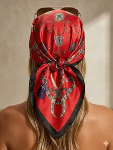Minimalist Printed Satin Neckerchief, Spring Fashion Scarf for Women, Versatile Waistband & Hair Accessory, All Seasons Style
