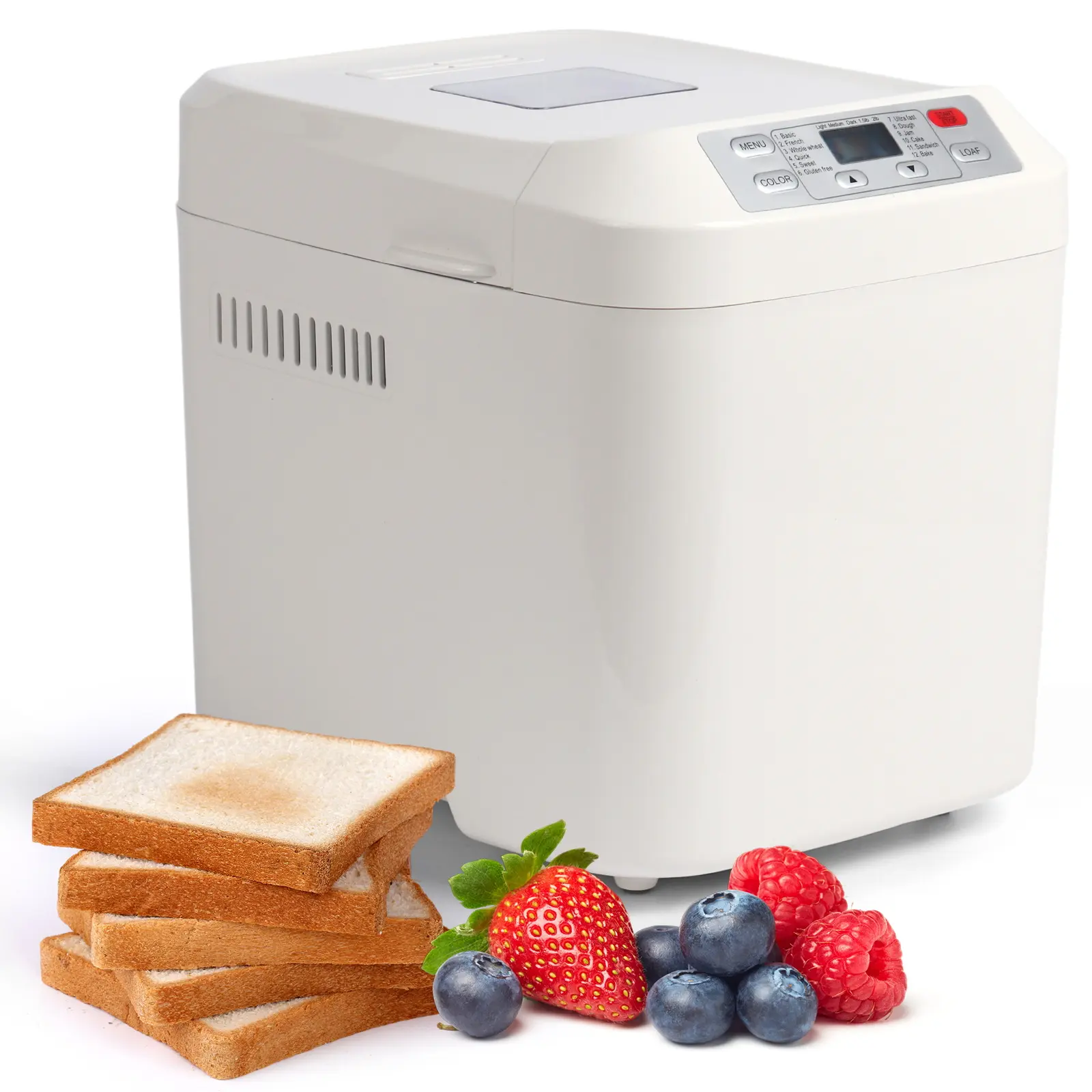 Bread Machine 2LB 12-IN-1 Gluten-Free Nonstick Pan 2 Loaf Sizes Keep Warm White Automatic Bread Maker for Home Cooking Kitchen Household Appliances Electric Bread Cookers