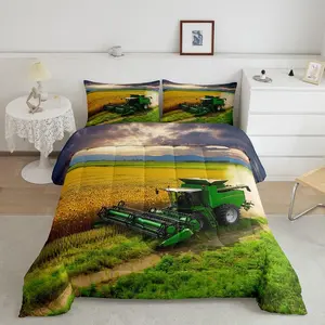 Tractor Luxury Bedding Set,Farm Designer Comforter Set,Decor Western Tractor Comforter,Vehicle Super Soft Duvet Set,Machinery Truck Quilt