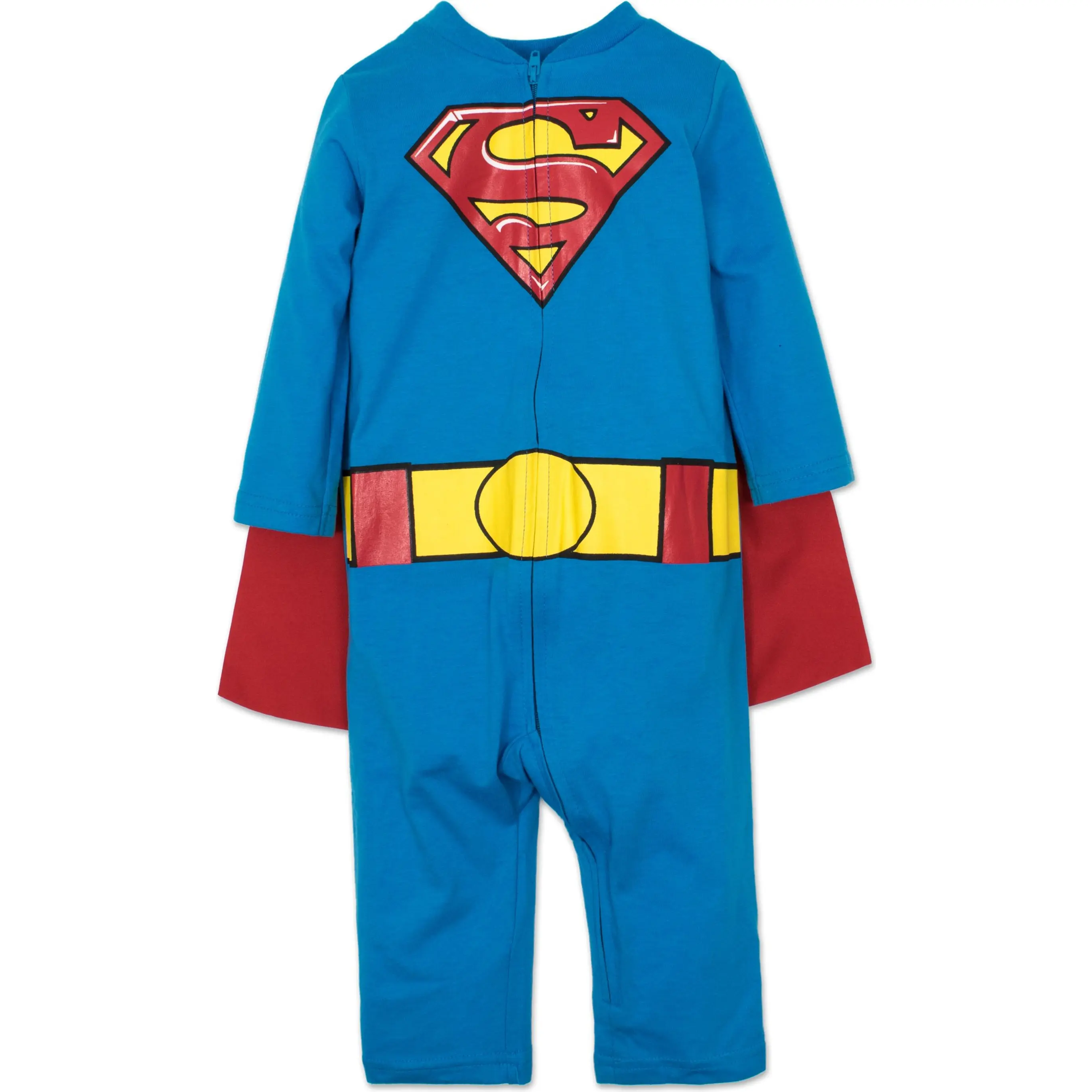 WARNER BROS Justice League Superman Boys' Zip Front Costume Jumpsuit with Detachable Cape Blue Toddler to Little Kid, One Piece Jumpsuits