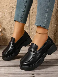 New Spring Fall Thick Sole Loafers Women, British Style Metal Buckle Platform Shoes, Height Boost Slim Fit Slip-On, Versatile Office Jk Uniform Shoes, Retro College Style