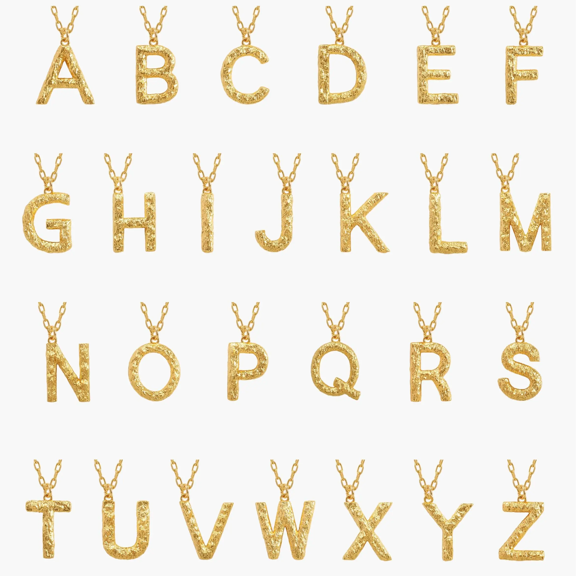 en route 18K Gold Plated Textured Initial Letter Necklace, Rugged Finish Sculptural Letter Design, Versatile Everyday Layer or Meaningful Personalized Gift for Her