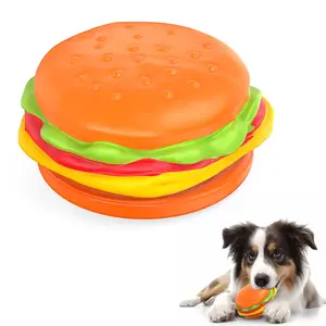 Pceotllar Squeaky Dog Toys for Aggressive Chewers, Hamburger Dog Chew Toys Natural Rubber Puppy Toys PcEoTllar
