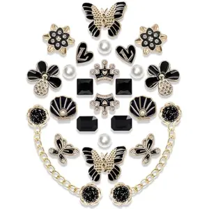 24pcs Plastic Bling Shoe Charms Set –Pearl, Butterfly, Flower & Chain Decorations for Clogs & Sandals – Cute Accessories for Women & Girls Gift